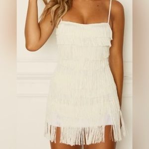 Fringe mini dress off-white colour